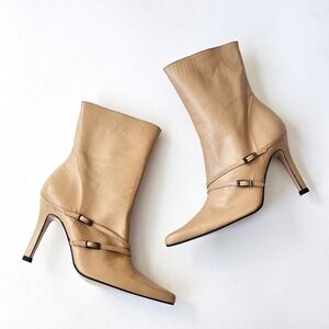 Vintage Coup d’Etat Tan Leather Ankle Boots Size 7B Pointed Toe Stiletto Spain